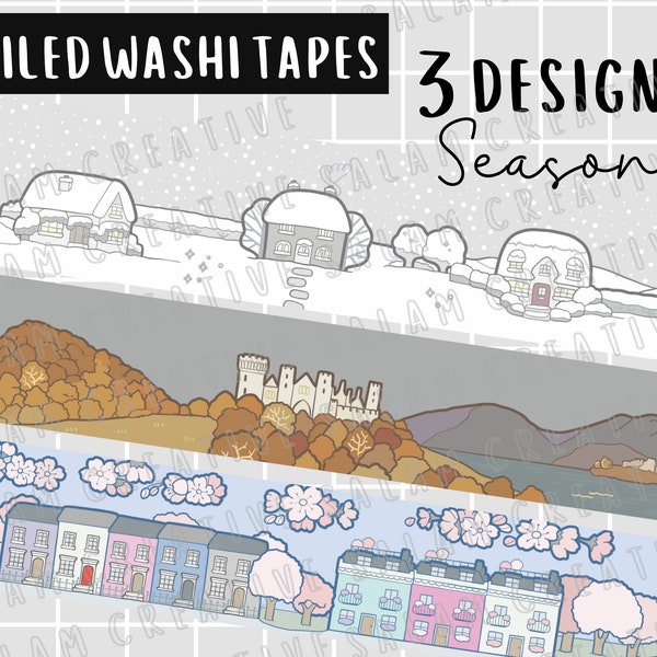 Washi tape SEASONS foiled 20mm- Winter Autumn Spring landscape designs -  ideal for your journals and planner