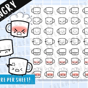 Adesivi per pianificatore a forma di tazza da caffè arrabbiata - adesivi decorativi carini per pianificatore - esprimi i tuoi sentimenti - ideali per Hobonichi, bujo, Happy Planner e altro ancora!