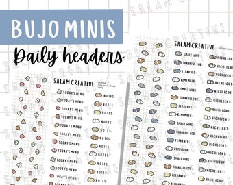 BUJO MINI HEADERS sticker sheet - matching washi stripes and mini headers- food and stationery themed for bullet journal and daily planner