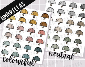 Umbrella sticker sheet - weather icons - fall themed planner decor - hand drawn rainy day stickers for your bullet journal