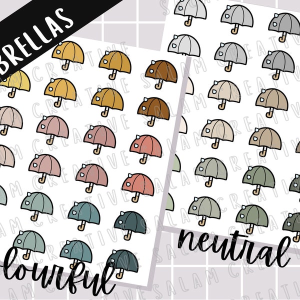 Umbrella sticker sheet - weather icons - fall themed planner decor - hand drawn rainy day stickers for your bullet journal