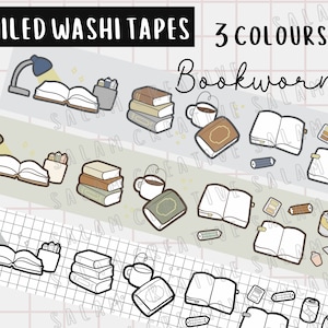 Washi Tape BOOKWORM foiled 20mm Doodle Design in 3 dezenten Farben mit einem Hauch von Bling ideal für eure Journale und Planer ALL 3 (1 each)