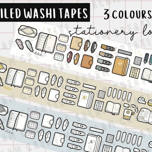 Washi tape STATIONERY LOVE foiled 20mm- doodle design in 3 muted colourways with a touch of bling -  ideal for your journals and planner