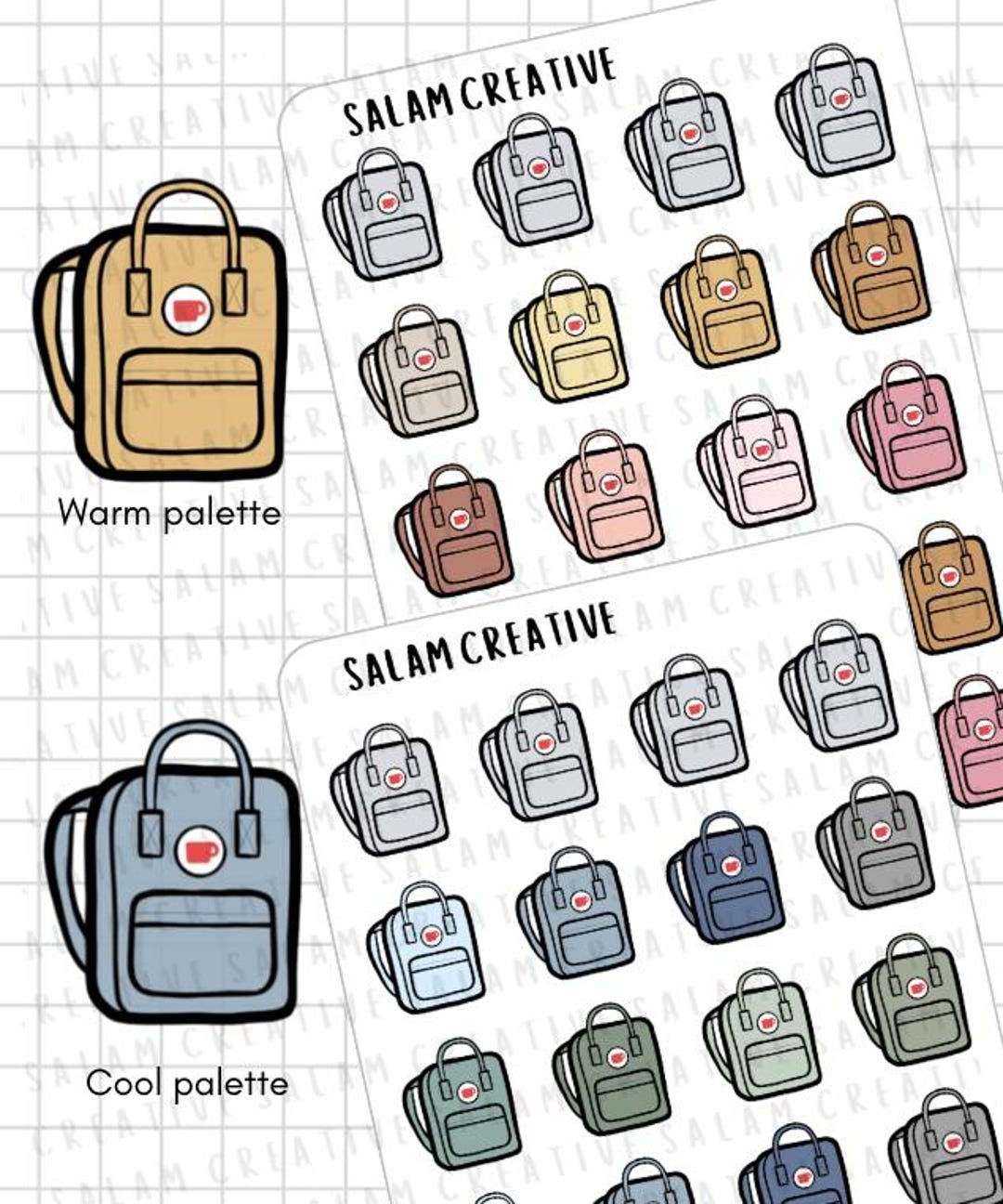 BACKPACKS Sticker Sheet - Backpack Schoolbag Kanken Style Stickers for ...
