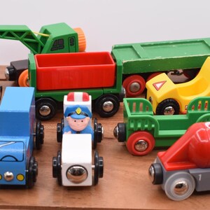 You Choose Brio Cargo Car Police wood Black Steam Tender Crane MB106 Burner Tipping Speeding Car Light Sounds Service 4" Cargo Zoo Wagon