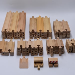 Wooden Train Tracks - Straight Pieces, Adapters, Bumper - Compatible Brio Hape