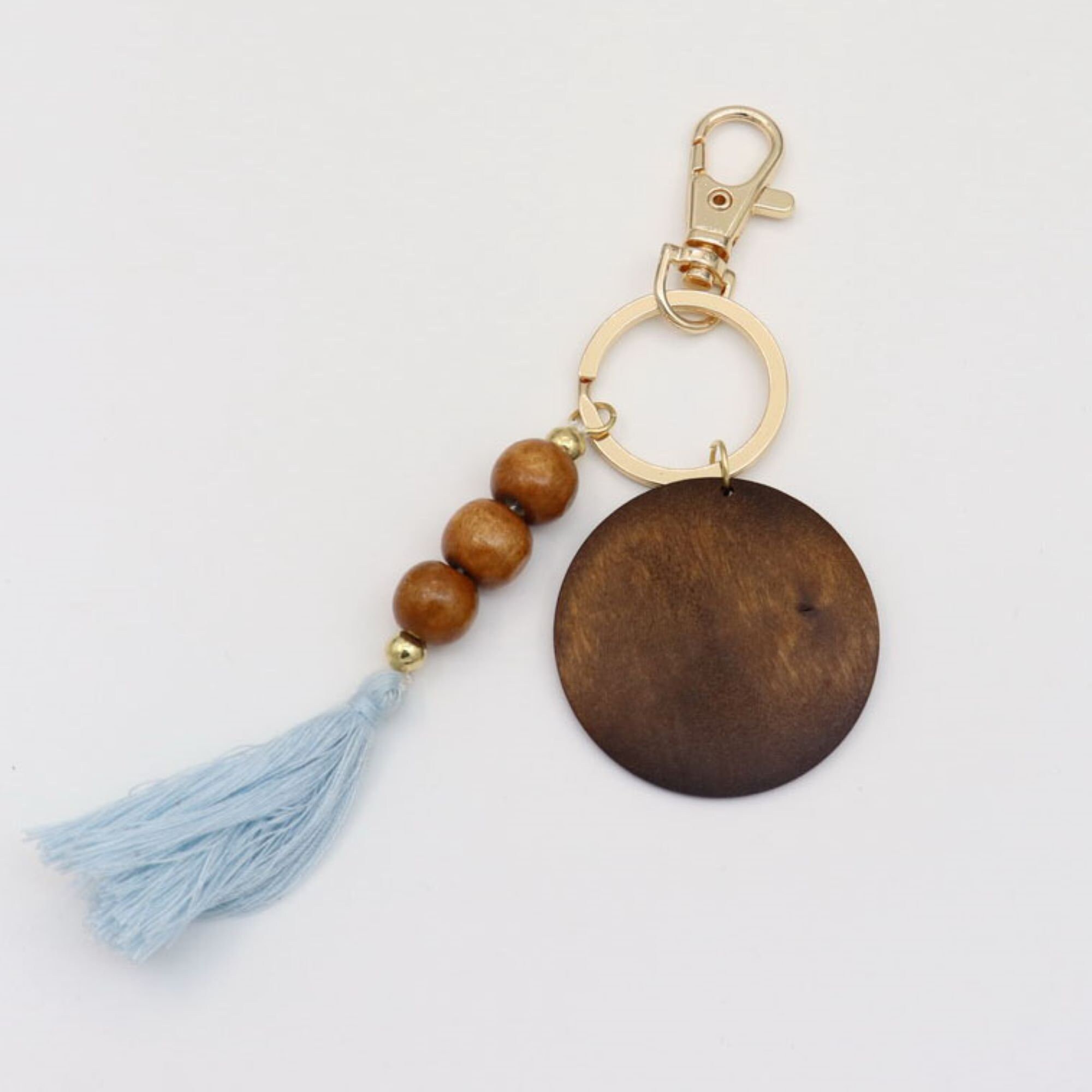 Wooden Disc Keychains with Beads and Tassel Etsy