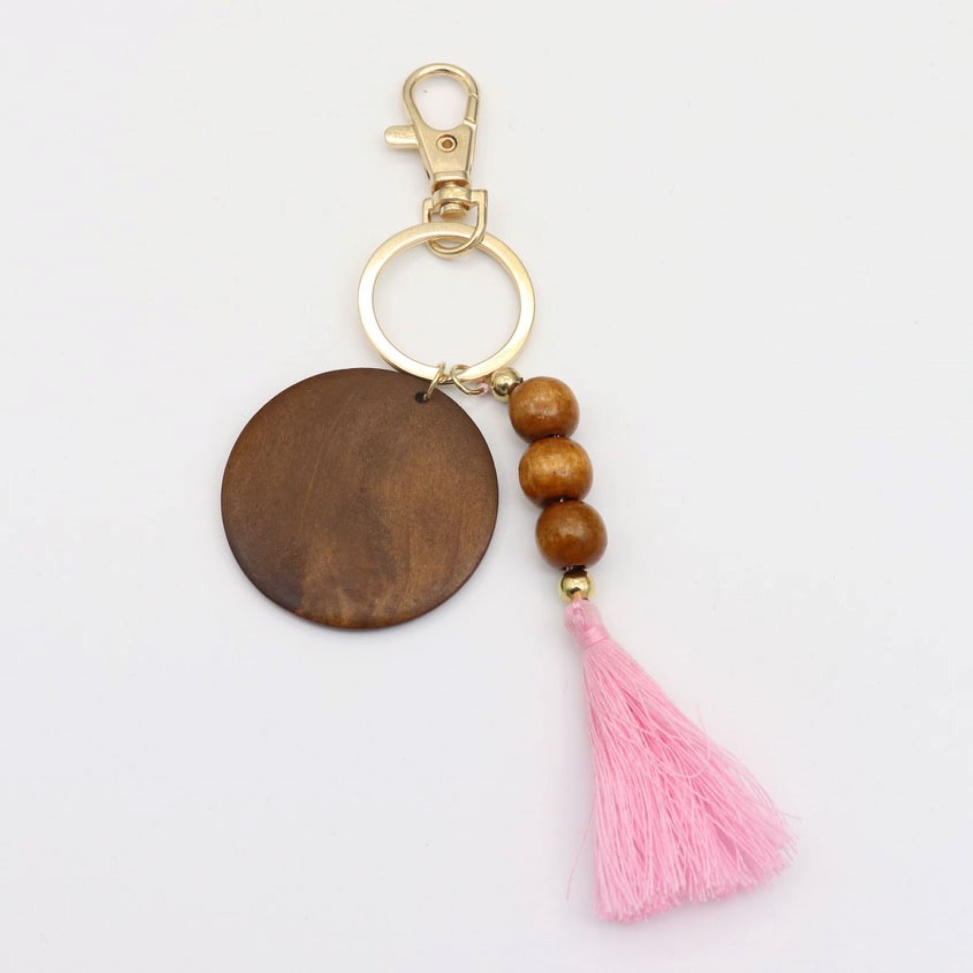 Wooden Disc Keychains with Beads and Tassel Etsy