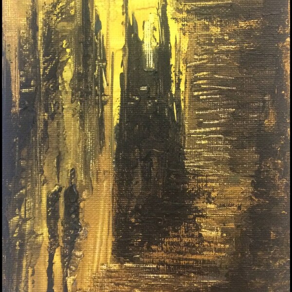 CITY OF GOLD| Dystopia Aesthetic Abstract Painting Scottish Artist| Art Decor Golden Steampunk Sci Fi Retro Coffee Table Living room canvas