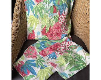Pair 2 Boudoir Vtg Barkcloth Cotton Tropical Floral Print Pillow Sham Cover Hawaiian