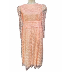 Vtg 1970’s 80’s Peach Lace Handmade Boho Prom Dress Size S Prairie Cottagecore