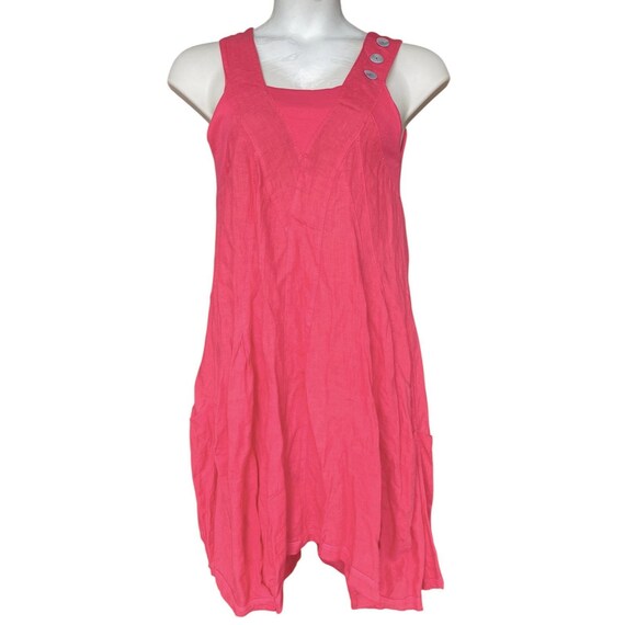 Brin d'Ete 100% Italy Linen Dress Midi Lagenlook Coastal Casual Sleeveless Pink View 2
