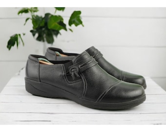 110. Clarks Cheyn Madi Loafer 9.5 N Slip On Sko Svarta Läder Flats Comfort