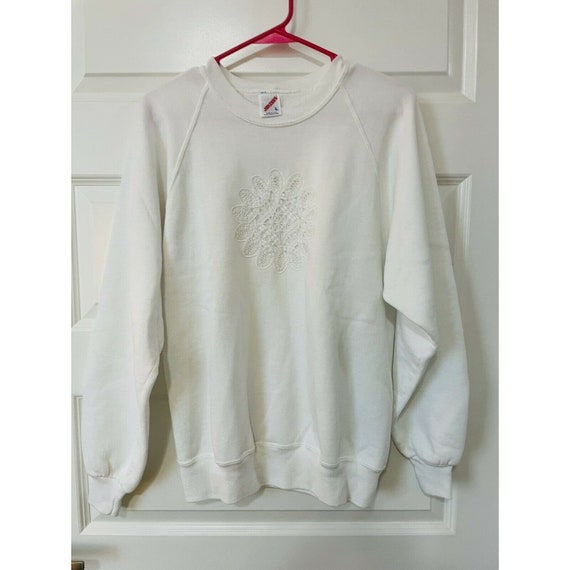 Vtg White Lace 90s 80s Cute Granny Sweatshirt Cot… - image 5