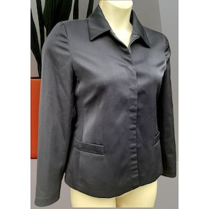 Giorgio Armani Sleek Black Vtg 90s Blazer Collar Blouse Size 6 42 Concealed Snap