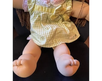 Cabbage Patch Kids Doll Red Hair Green Eyes 2004 Vtg Pink Gingham Dress Diaper