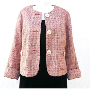J Jill Tweed Blazer Jacket Pockets Lined Plus Size 14 Red Ivory Cream Salmon