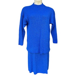 Vtg 1980er Kobalt Blau Metallic Metallic Sweater Sweater Stretch Rock Set Gerippt Retro M