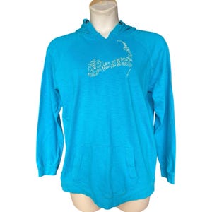 Cuffy’s Cape Cod Aqua Blue Hoodie L Map Graphic Cotton Sweatshirt Coastal Women