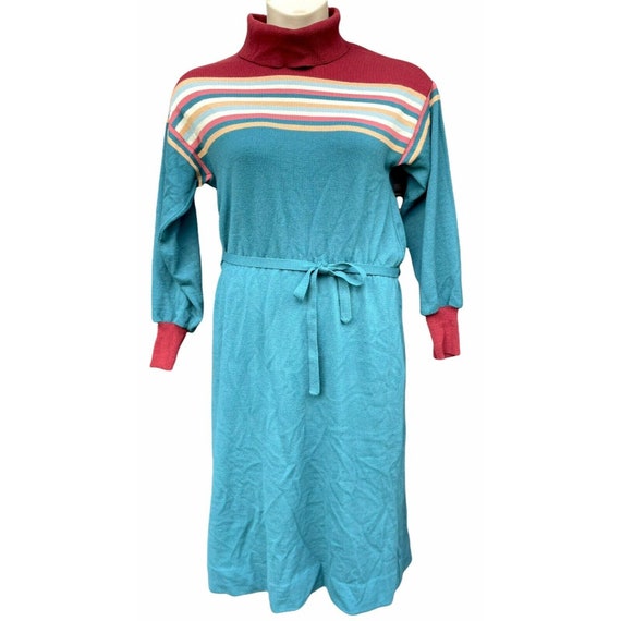 Vtg 70s Castleberry Knit Wool Dress Turtleneck St… - image 2