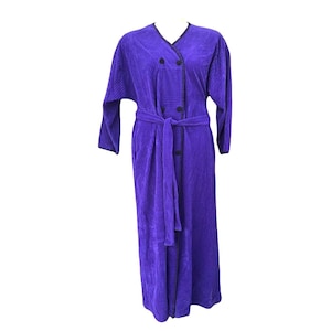 VTG 1950s Purple Vanity Fair Double Breasted Dressing Gown Dacron Black Robe M
