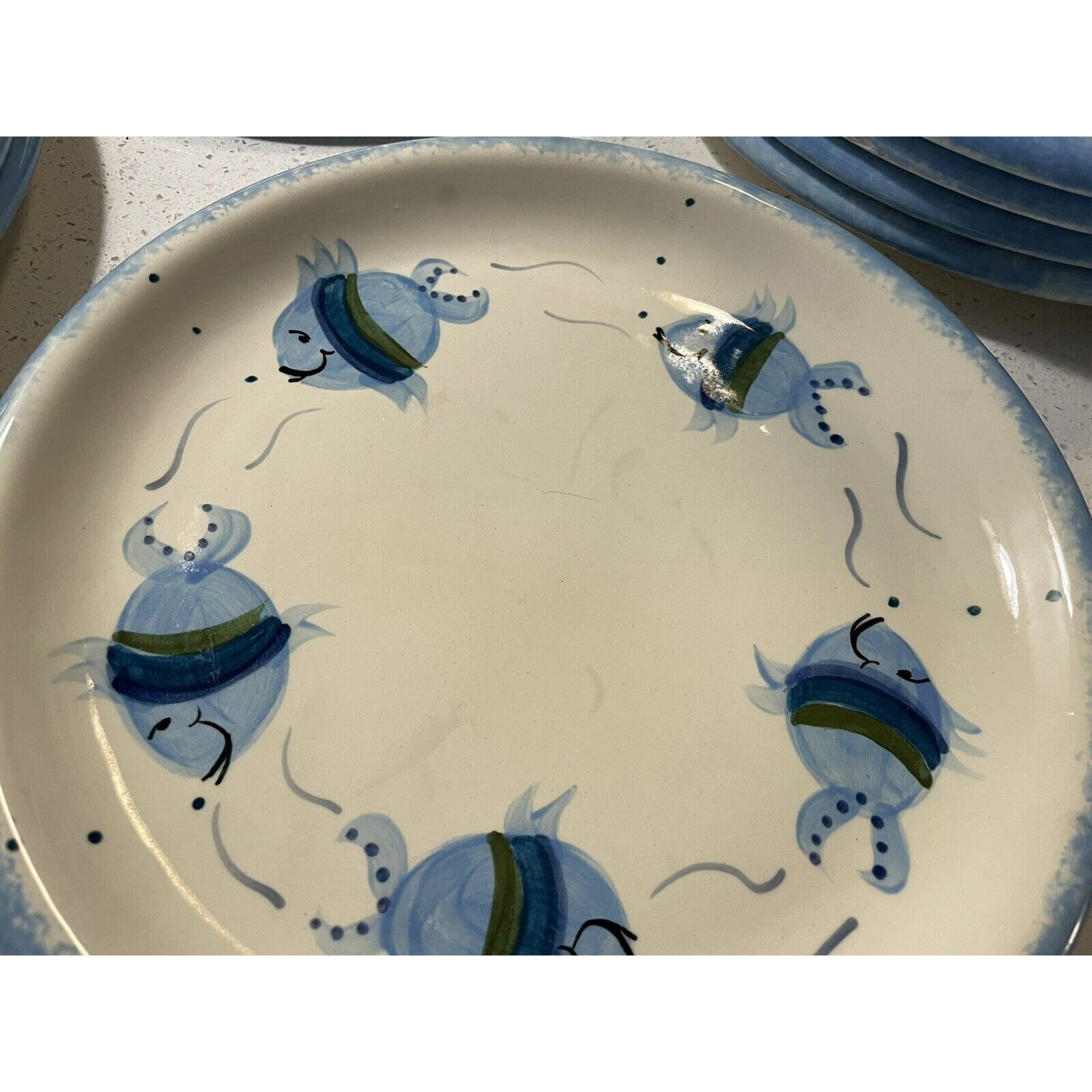 Hand Painted Fish Plates COASTAL 33 Pc Set Ceramic Dinner Cups Etsy