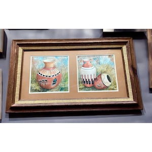 2 Vtg Painting Pueblo Indian Pottery Barb Hurley Signed &#39;84 Gallery Wall Art