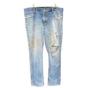 Vtg Thrashed Carhartt Denim Jeans Distressed Torn Grunge 38 X 30 Mens