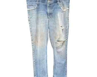 Vtg Thrashed Carhartt Denim Jeans Distressed Torn Grunge 38 X 30 Hommes