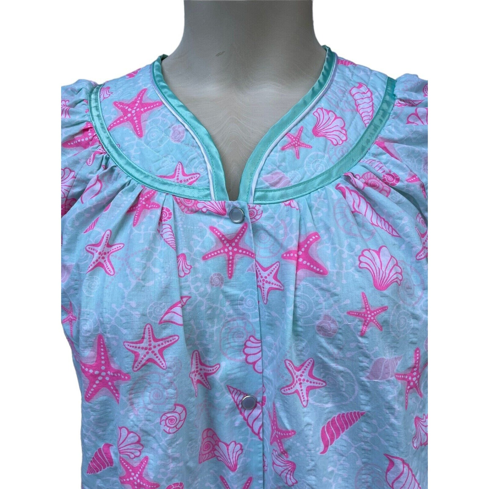 Vtg Beach House Dress Robe Gown Tiki Kaftan Seashells Starfish Pink ...