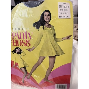Vtg 70s Retro Mod Pantyhose Nylons New In Package One Size Off Black Made USA