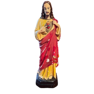 Vtg 18” Large Chalk Figurine Statue Christ Sacred Heart Jesus Plaster Catholic