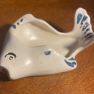 Vintage Catalina Pottery Fish-Shaped Trinket Dish With Blue Accents