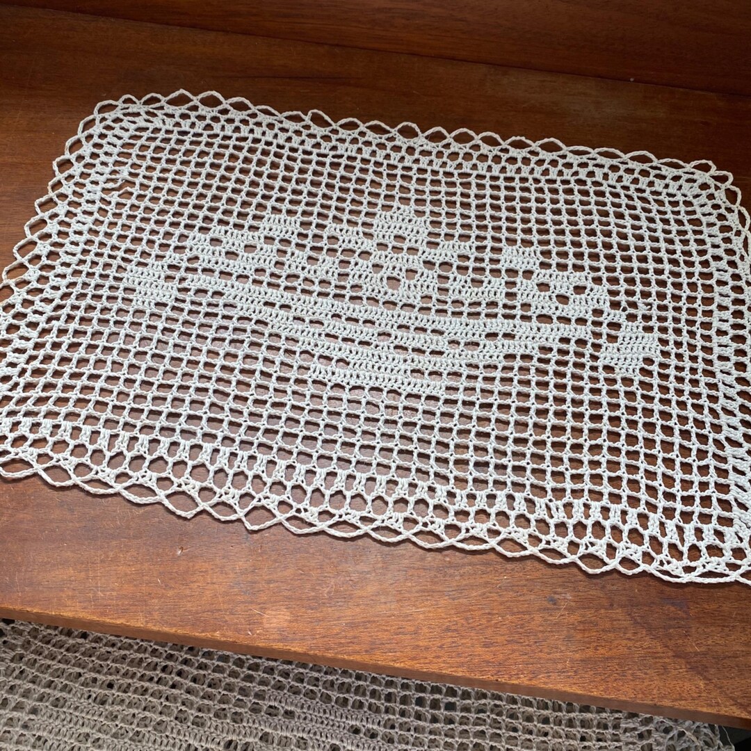 Lace Rectangular Doiley Vintage Hand-crocheted Rectangular Lace Doilies With Intricate Floral ...