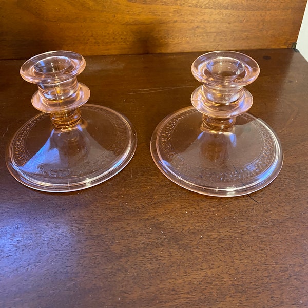 Pair of pink candle holders | vintage Barbie core  glass candle holders | pink glass | depression glass vintage