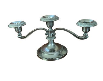 Vintage silver plated Zinc Alloy Three-Arm Candelabra With Ornate Beaded Detailing And Elegant Design