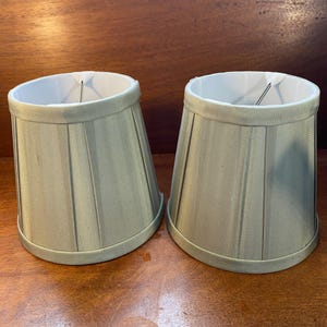 Pair Of Pleated Sage Silk Green Clip-On Lamp Shades 5.5&quot; Tall