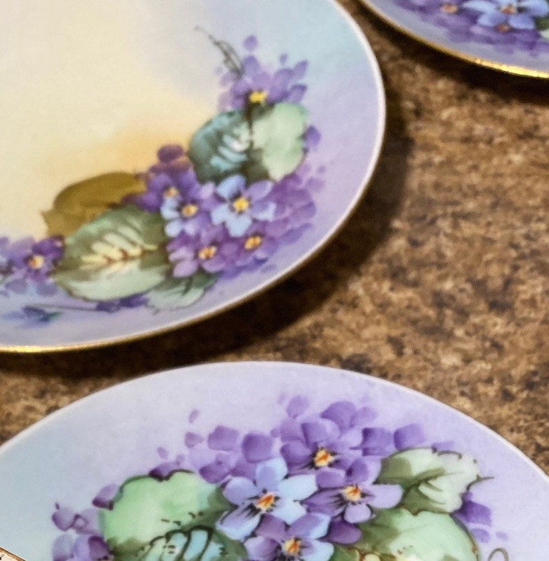 Vintage Thomas Bavaria Hand Painted Small Plates Beautiful Violets