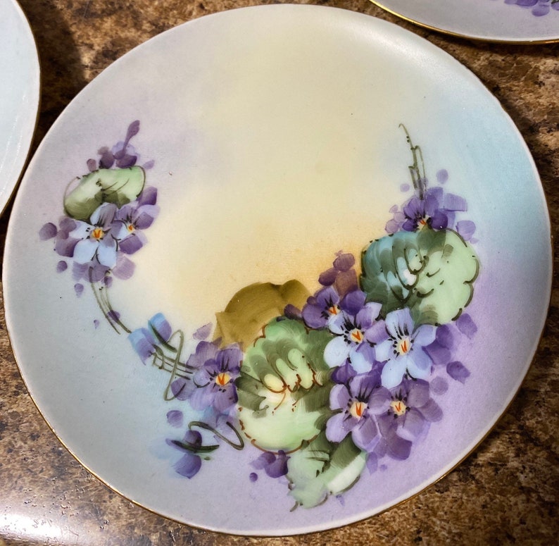Vintage Thomas Bavaria Hand Painted Small Plates Beautiful Violets