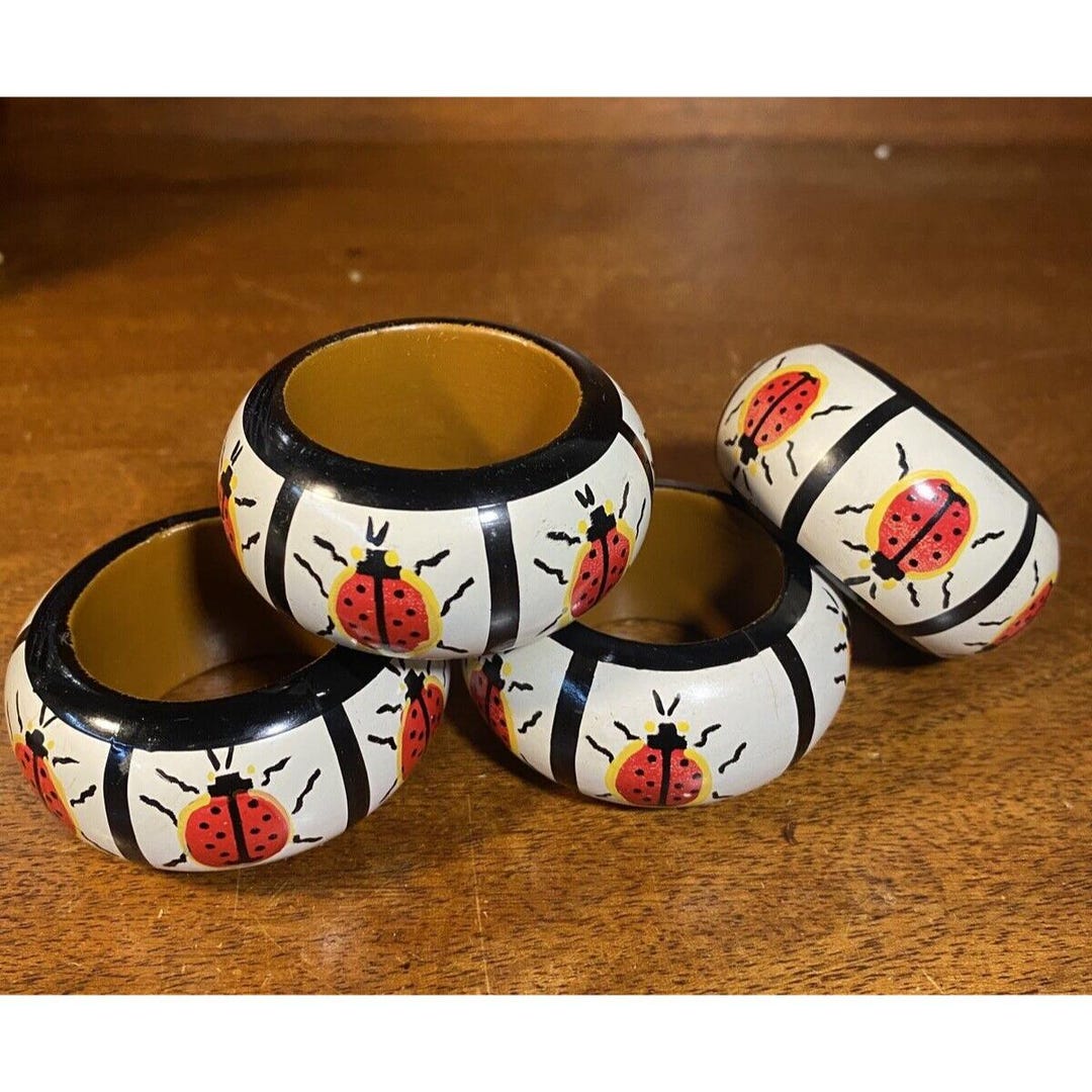 Set of 4 Ladybug-themed Hand-painted Wooden Napkin Rings - Etsy
