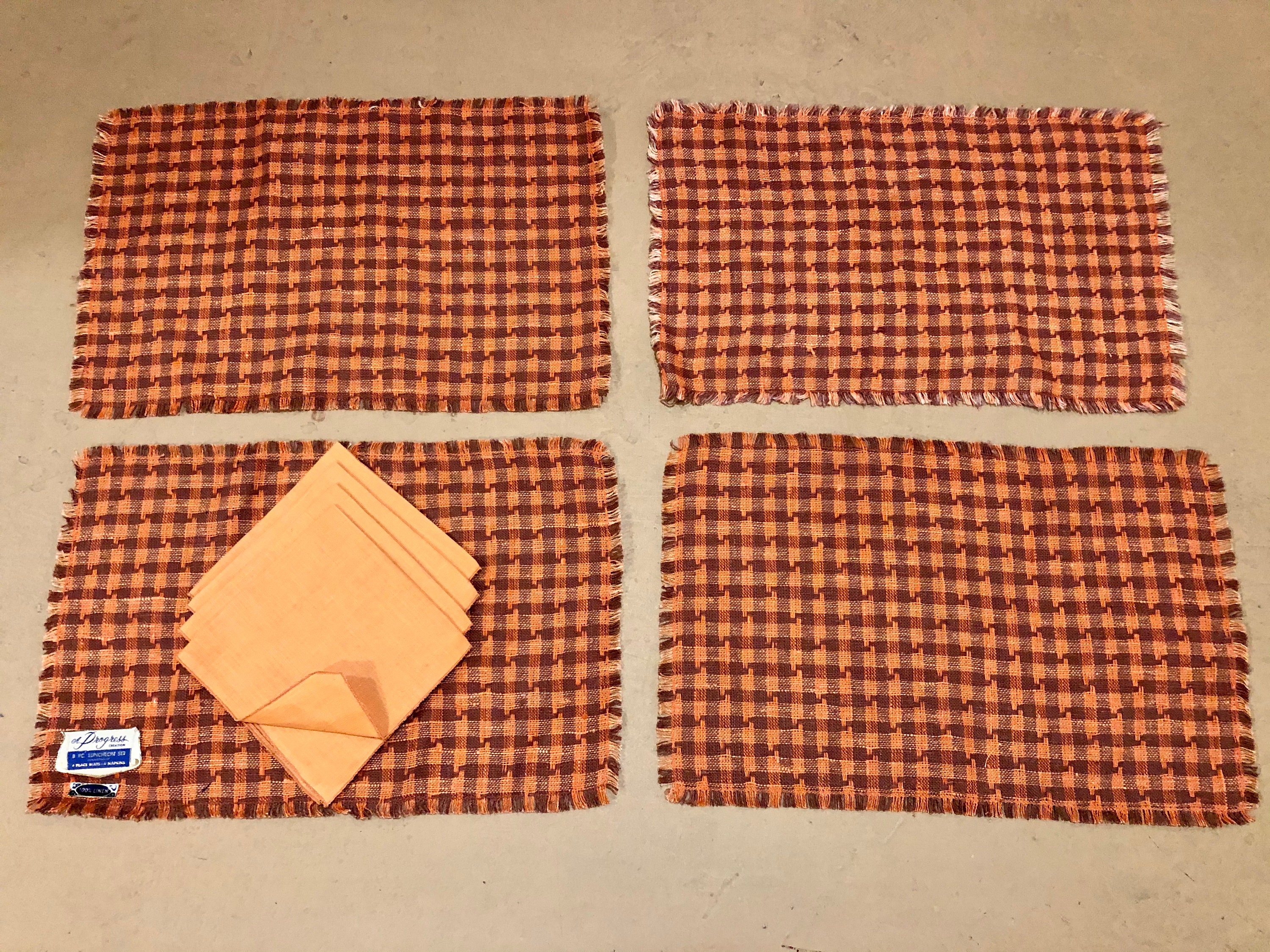 Mid Century Modern Placemat and Napkin Set Orange and Brown Etsy UK