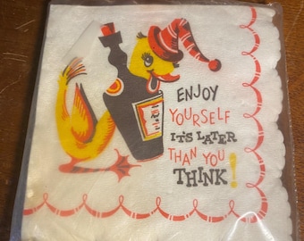 Vintage 1950s House Of Paper Beverage Napkins "Enjoy Yourself" Rooster Design - 20 Count - Made In USA