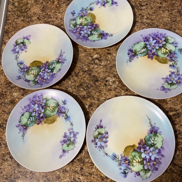 Vintage Thomas Bavaria hand painted small plates | beautiful violets | dessert plates set | display floral plates