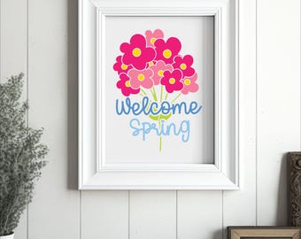 Willkommen Frühling Blumenstrauß SVG: Cricut & Silhouette Cut File