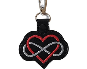 Polyamory Keychain. Embroidered keyfob for poly relationships. Snaptab keychain