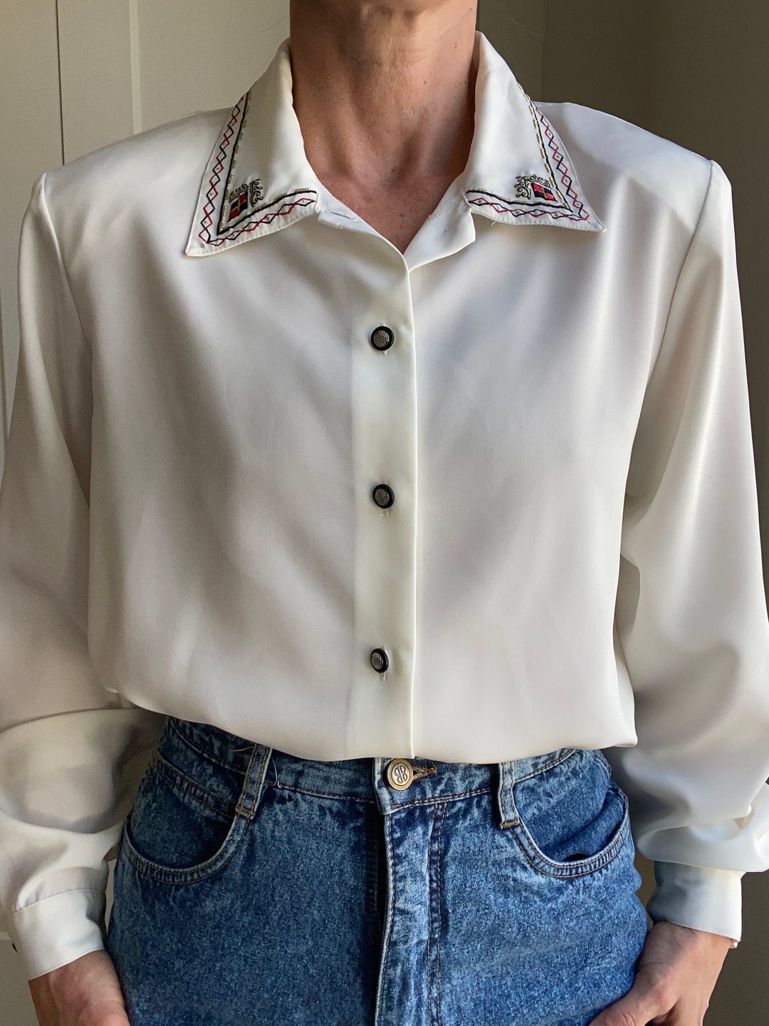 Vintage Floral Print Collared Long Sleeve Top