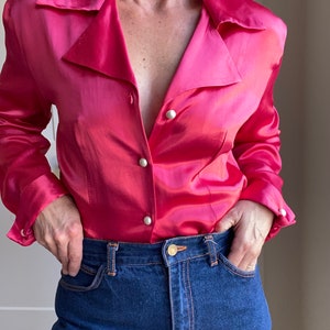 Pink Rayon Top, Vintage, Form Fitting, Ling Sleeve, Women, Clothing, Blouse, Clothes, Fashion, 2000s