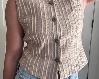 Lizsport Vintage Cotton Vest, Womens, tan, small, striped, short
