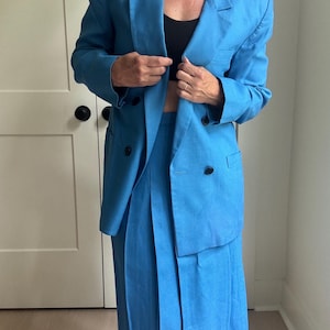 Seville Vintage, Blue Black Skirt and Blazer set, womens, medium