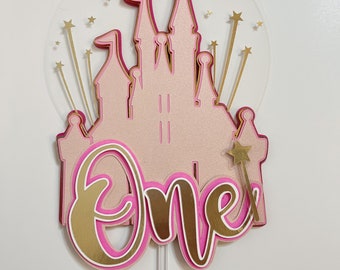 Aurora Princess Castle Cake Topper: Pink and Gold Birthday Decor